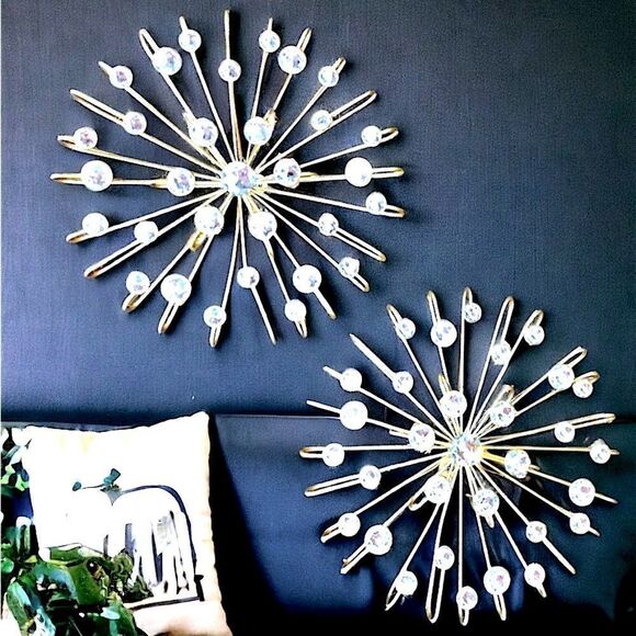 Starburst Wall Art Set l 2 10” Round l Gold Metal l Wall hanging l Home Decor - Picture 1 of 8